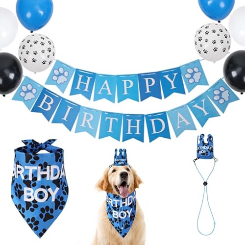Hund Geburtstag Hut Schals Flagge Ballon mit niedlichen Doggie Geburtstag Party Zubehör Dekorationen, Hund Geburtstag Party Zubehör Set (5-teiliges Set) von zhbotaolang