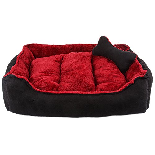 zhenghewyh Hundebett Mittelgroße Hunde Kleine Katzenbett Waschbar Hundekorb S M Kissen Abnehmbarer (M:60 * 50 cm, rot) von zhenghewyh