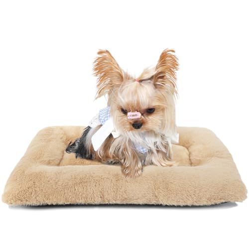 Hundekäfigbett, waschbar, für XXS, Deluxe, dick, weich, flauschig, bequem, rutschfeste Schlafmatte für extra kleine Welpenrassen, 45,7 x 30,5 cm, Hellbraun von zihapgpzp