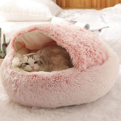 Katzenbett, rund, weicher Plüsch, mit Kapuze, Donut, flauschig, selbstwärmendes Kissen für den Innenbereich, kleine, mittelgroße Hunde und Katzen, 50 x 50 cm Katzenbett, rund, weicher Plüsch, mit Kapuze, Donut, flauschig, selbstwärmendes Kissen für den Innenbereich, kleine, mittelgroße Hunde und Katzen, 50 x 50 cm von zingking