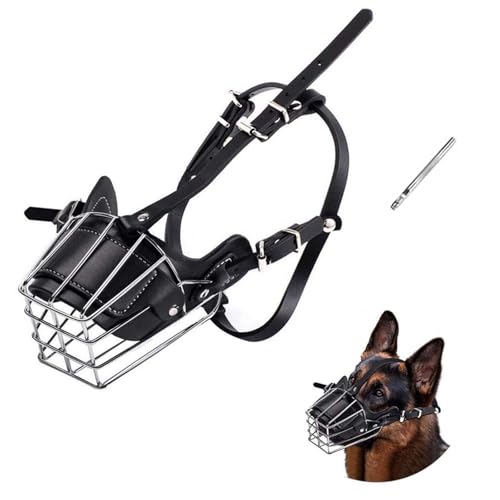 Maulkorb für Hunde, Metall, Hundemund, atmungsaktiv, verstellbare Leder-Leine, geeignet für große und mittelgroße Hunde (M) von zingking