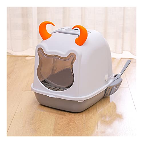 Katzenklo Katze Kinderwanne Pan mit SCOOP und Kapuze Abdeckung Nette Große Katzen WC Pet Kitty Eingebettet Katze Kinderwanne Leicht sauber Katzentoilette Abfallbehälter (Color : Gray) von zlw-shop