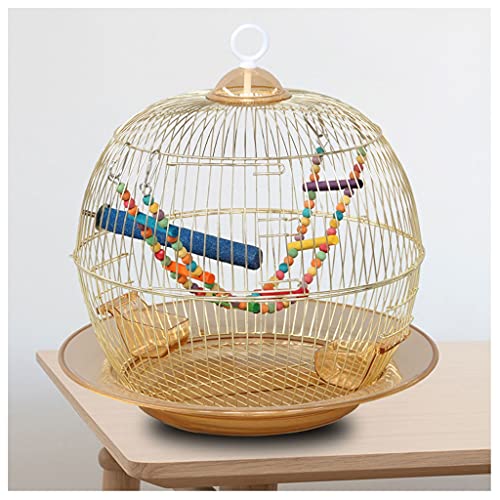 Vogelkäfig Budgerigar Käfig Metall Runde Vogel Käfig Zierkäfig Eisen Kunst Galvanik Gold Zucht Vogel Käfig kann tragbar und einfach zu hängen Vogelreise Käfig (Color : Gold) von zlw-shop