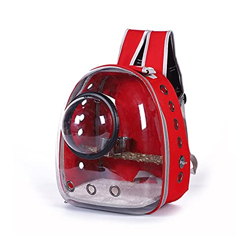 zlw-shop 🚗Vogelkäfig Leichter Vogelhalter Rucksack Reise Käfig Reisekäfig Transparente Raumkapsel Atmungsaktiv Kanarienkäfig (Farbe: Rot) von zlw-shop