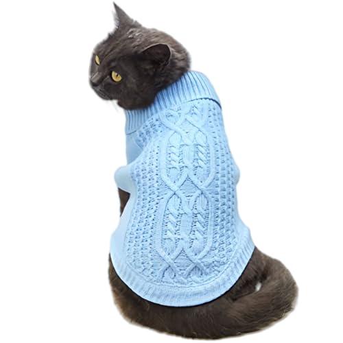 Cat Sweaters for Cats Only, Soft Knit Fall Cat Sweater, Warm Cozy Cats Clothes for Indoor Outdoor (Blue,X-Large) von zoocco