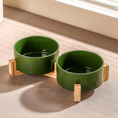Ceramic Dog Bowl Elevated Set, Elevated Dog Bowls with Stand for Food & Water, Ceramic Dogs Bowls Elevateds for Small Medium Dogs and Home Décor 980 ML (Forest Green,S) von zoocco