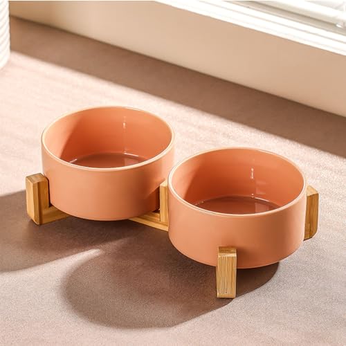 Ceramic Dog Bowl Elevated Set, Elevated Dog Bowls with Stand for Food & Water, Ceramic Dogs Bowls Elevateds for Small Medium Dogs and Home Décor 980 ML (Milk Coffee,S) von zoocco