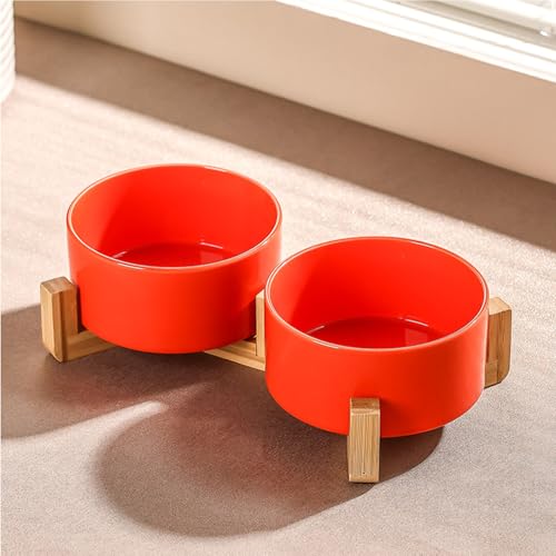 Ceramic Dog Bowl Elevated Set, Elevated Dog Bowls with Stand for Food & Water, Ceramic Dogs Bowls Elevateds for Small Medium Dogs and Home Décor 980 ML (Orange,S) von zoocco