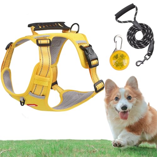 Chewie Cozy Harness, Getchewie Chewie Cozy Harness, Adjustable Breathable Comfortable Pet Chest with Reflective Strips and Collar Led Light for Small Medium Large Dogs (Yellow,M) von zoocco