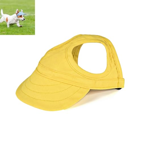 Dog Sun Hat, Adjustable Cotton Baseball Hat with Ear Holes & Quick‑Release Buckle, Sun Protection Dog Hats for Small, Medium & Large Dogs (Yellow,Large) von zoocco