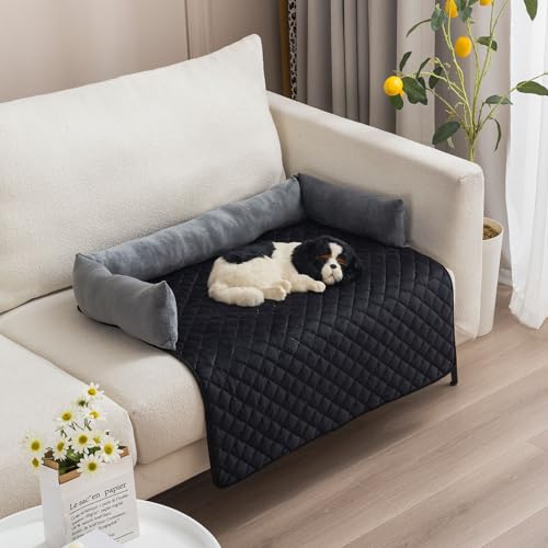 Pet Cooling Mat, Quilted Couch Cover Dog Bed with Water-Resistant Base, Anti-Slip Dog Couch Cover Protector for Sofa, Car or Floor (Gray-Black,90 * 135cm) von zoocco