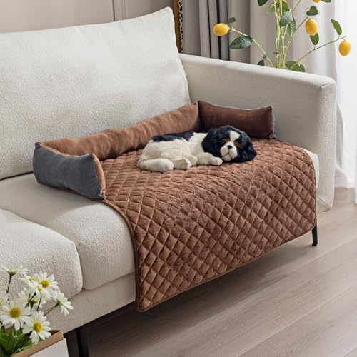 Pet Cooling Mat, Quilted Couch Cover Dog Bed with Water-Resistant Base, Anti-Slip Dog Couch Cover Protector for Sofa, Car or Floor (Gray-Brown,90 * 90cm) von zoocco