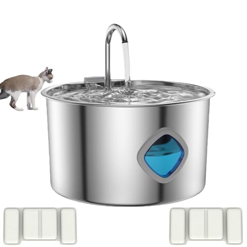 Pet Water Fountain, 3.2L Dog Fountain Water Bowl with Filter, 304 Stainless Steel, Quiet Smart for Dogs Cats (1PC+2 Filter) von zoocco