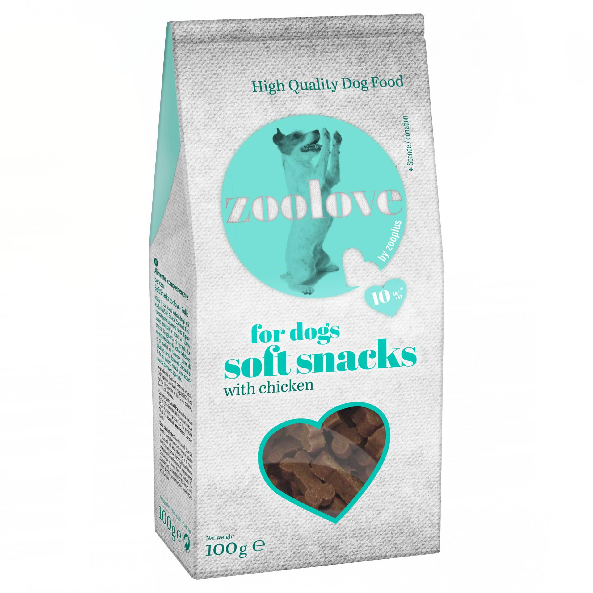 Sparpaket: zoolove soft snacks 5 x 100g (semi-moist) für den Hund - Huhn von zoolove