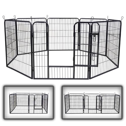 zoomundo Welpenauslauf 80cm hoch Laufgitter Tierlaufstall Welpenkäfig Absperrgitter Freilaufgehege Welpenzaun 8-Eck - L - Black Edition von zoomundo