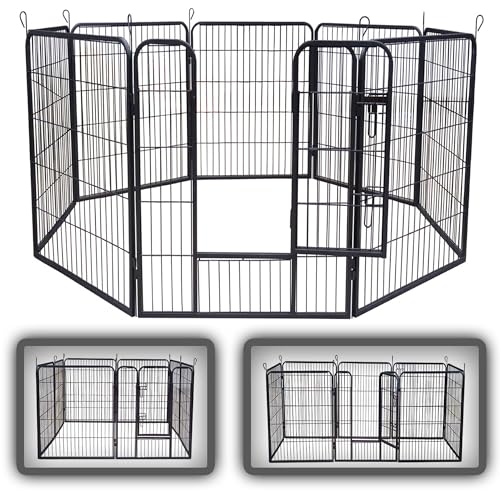 zoomundo Welpenauslauf 100cm hoch XL Laufgitter Tierlaufstall Welpenkäfig Absperrgitter Freilaufgehege Welpenzaun 8-Eck - Black Edition von zoomundo