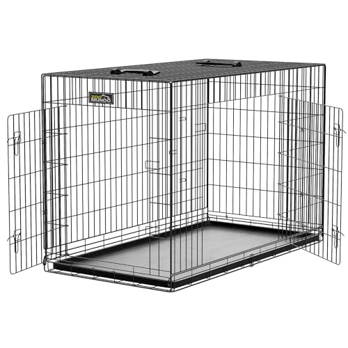 zoomundo XL Hundekäfig Transportkäfig Transportbox Tierkäfig Drahtkäfig Faltbarer Käfig aus Metall mit herausnehmbarer Kunststoffwanne - Black Edition von zoomundo
