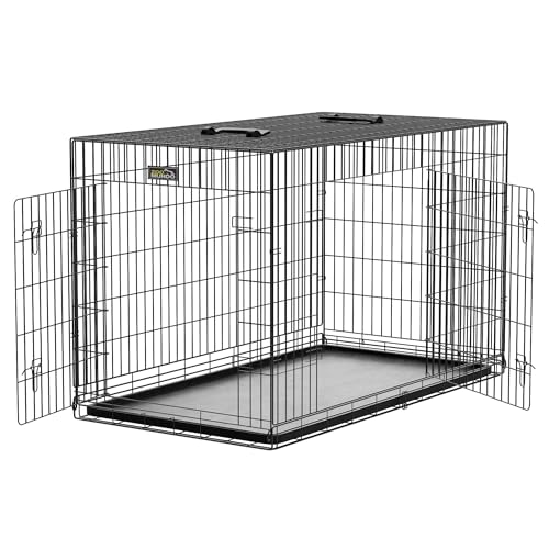 zoomundo XXL Hundekäfig Transportkäfig Transportbox Tierkäfig Drahtkäfig Faltbarer Käfig aus Metall mit herausnehmbarer Kunststoffwanne - Black Edition von zoomundo