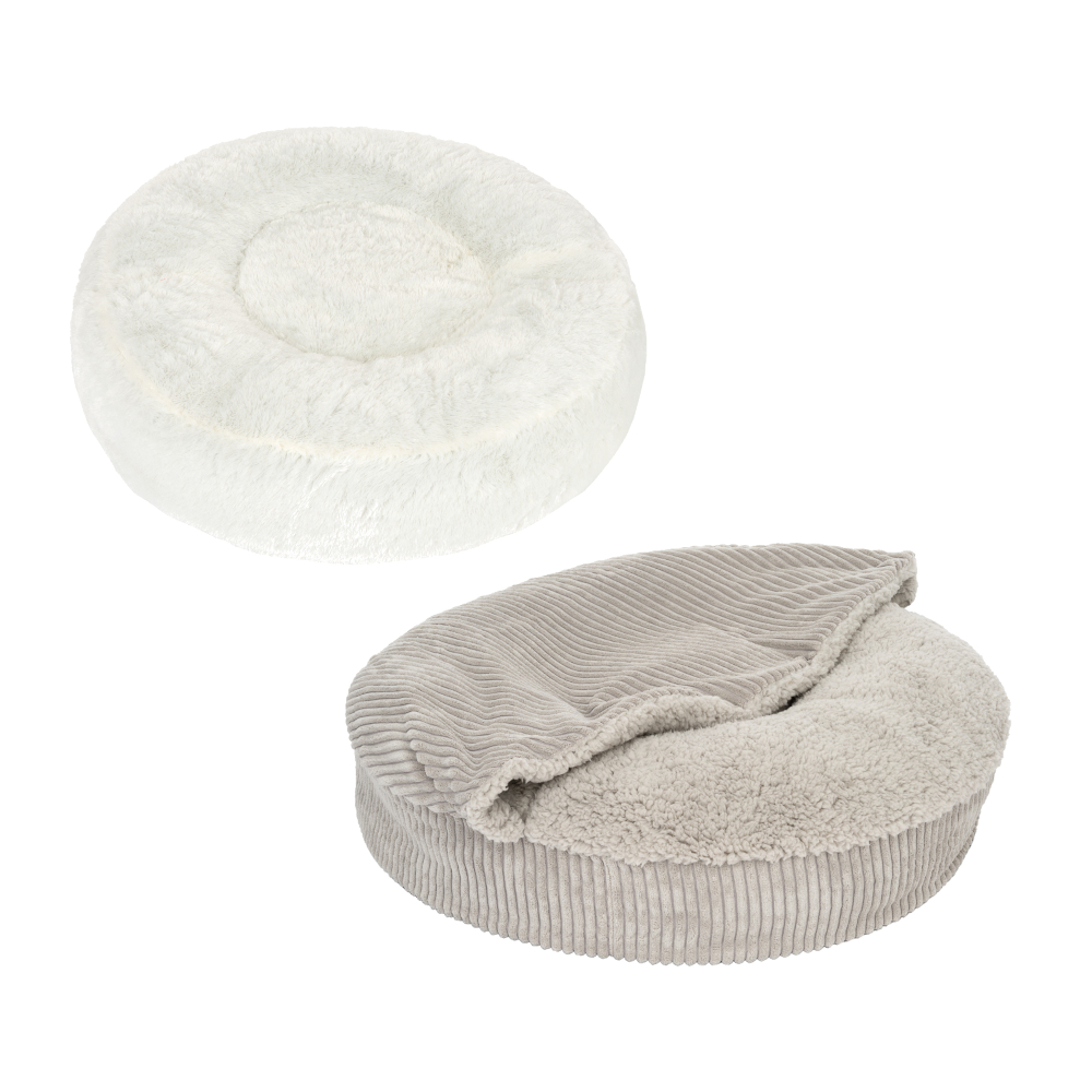 Kombi-Paket: Hundebett Flocke + passende Ersatzbezüge - Bett Ø 65 x H 20 cm + Ersatzbezug Ø 65 cm, hellgrau (mit Kuscheldecke) von zooplus Exclusive