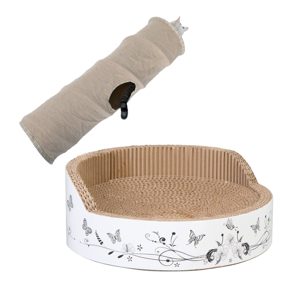 Kombi-Paket: Kratzmöbel Relax + Katzentunnel Natural - Relax: Ø 39 x H 14,5 cm + Natural: L 90 x Ø 25 cm Kombi-Paket: Kratzmöbel Relax + Katzentunnel Natural - Relax: Ø 39 x H 14,5 cm + Natural: L 90 x Ø 25 cm von zooplus Exclusive