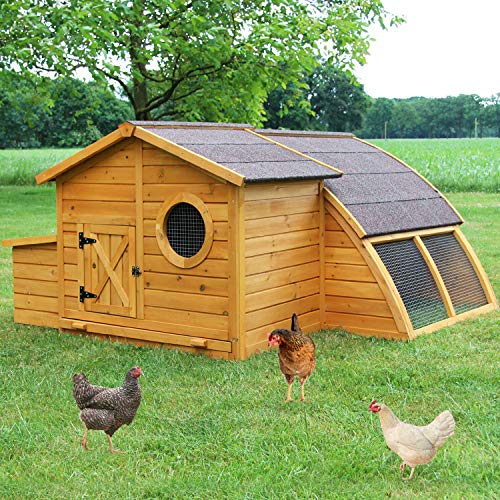 Design Hühnerstall mit Bullaugen - aus massivem Vollholz und stabilem Draht - Hühner-stall mit Nistkasten von zooprinz