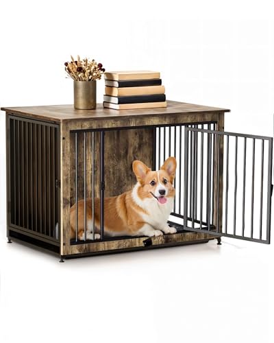 zooprinz Designer Hundebox 98 x 65 x 70 cm- Stilvolles Möbelstück - EIN eleganter Hundeschrank mit dekorativer Oberplatte im warmen Holz Look. Für Zuhause, drinnen/innen – Rückzugsort für Hunde von zooprinz