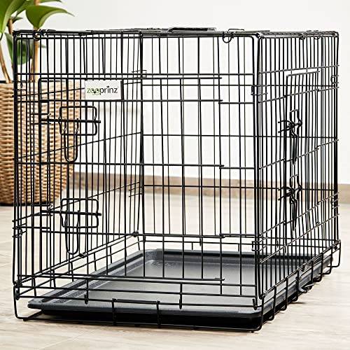 zooprinz Faltbare Hundebox aus stabilem Eisen – Hundekäfig mit 2 Türen – inklusive Bodenschale für deinen Hund – mit Transportgriff – in 4 Größen verfügbar (107 x 70 x 77,5 cm) von zooprinz
