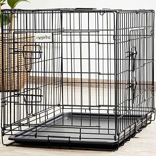 zooprinz Faltbare Hundebox aus stabilem Eisen – Hundekäfig mit 2 Türen – inklusive Bodenschale für deinen Hund – mit Transportgriff – in 4 Größen verfügbar (122 x 74,5 x 80,5 cm) von zooprinz