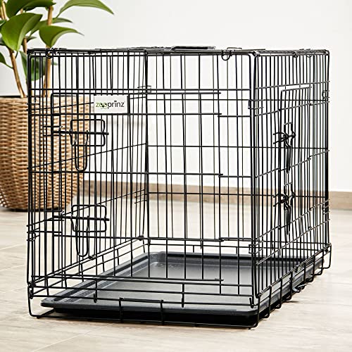 zooprinz Faltbare Hundebox aus stabilem Eisen – Hundekäfig mit 2 Türen – inklusive Bodenschale für deinen Hund – mit Transportgriff – in 4 Größen verfügbar (77,5 x 48,5 x 55,5 cm) von zooprinz