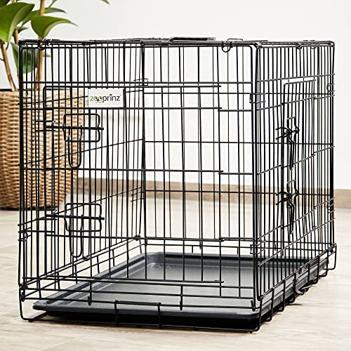 zooprinz Faltbare Hundebox aus stabilem Eisen – Hundekäfig mit 2 Türen – inklusive Bodenschale für deinen Hund – mit Transportgriff – in 4 Größen verfügbar (92,5 x 57,5 x 64 cm) von zooprinz
