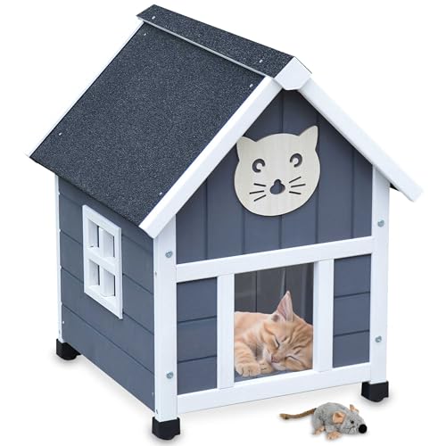 zooprinz Holz Katzenhaus im skandinavischen Look – Katzenkiste mit Dach aus Bitumen – Wetterfest in grau-weiß lasiert für Garten/Balkon – Innen- und Draußen Hütte – Katzenbox Plus Plüschmaus zooprinz Holz Katzenhaus im skandinavischen Look – Katzenkiste mit Dach aus Bitumen – Wetterfest in grau-weiß lasiert für Garten/Balkon – Innen- und Draußen Hütte – Katzenbox Plus Plüschmaus von zooprinz