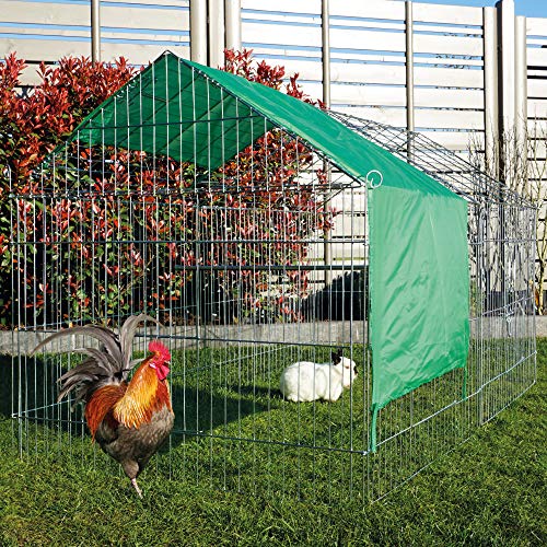 Zooprinz Mobiles Außengehege mit Satteldach und Sonnenschutz - ideal für Hüh-ner und Kaninchen im Garten - Wetterfestes stabiles Metall - Platzsparend vers-taubar - 3 Größen zur Wahl von zooprinz