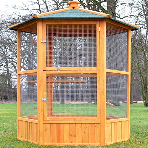 zooprinz Premium Vogelkäfig - Moderne Vogelvoliere – aus hochwertigem Vollholz und verzinktem Draht – witterungsbeständig und langle-Big – mit Sitzstangen - Vogelkäfig aus Holz von zooprinz