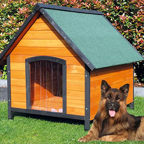 zooprinz Premium Hundehütte Luna - aus wetterfestem Vollholz, Dach zum Öffnen und Lamellentür - ideal für draußen - mit natürlichen Farbe gestrichen - 2 Größen zur Wahl -Hundehaus Hundehütte (XL) von zooprinz
