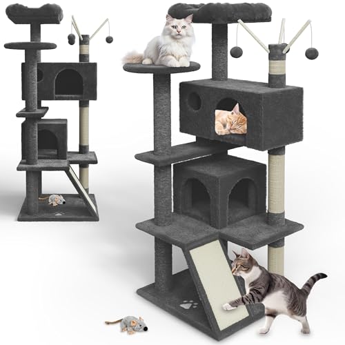 zooprinz Premium Kratzbaum – Großer XXL Kletterturm für kleine & große Katzen - Breiter Kratzbaum mit dicken Sisal Säulen, Höhle, Hängematte, Bällen & Seil – Mit Plüschmaus - Katzenbaum (Dunkel Grau) zooprinz Premium Kratzbaum – Großer XXL Kletterturm für kleine & große Katzen - Breiter Kratzbaum mit dicken Sisal Säulen, Höhle, Hängematte, Bällen & Seil – Mit Plüschmaus - Katzenbaum (Dunkel Grau) von zooprinz