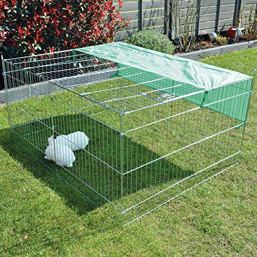 zooprinz wetterfestes Freilaufgehege mit festem Dach und Sonnenschutz - ideal für Deine Kleintiere draußen - Besonders stabiles Metall - platzsparend vers-taubar - 3 Größen zur Wahl (M) von zooprinz