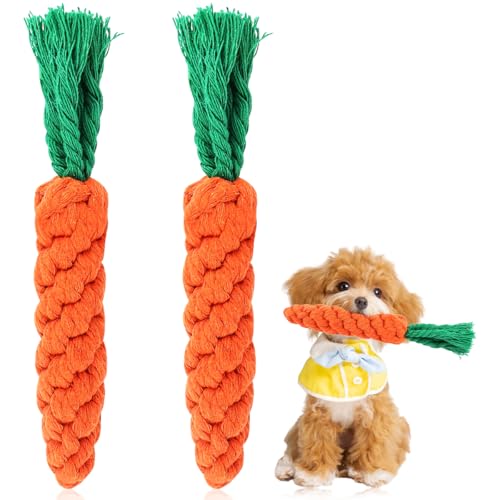 2 Stück Hundespielzeug Karotte,Puppy Chew Toys Carrot,Hundespielzeug MöHre,Kauspielzeug Karotte,Geflochten Seil Spielzeug Hund für Interaktives,Robustes Kauspielzeug,für Kleine Mittelgroße Welpen von zorvixal