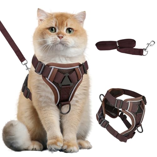 Ausbruchsicher Katzen Leine Geschirr Set, Verstellbares Katzengeschirr Ausbruchsicher Katzenleine Set, Katze Brustgeschirr mit Reflektierend Streifen, für Katzen, Kätzchen Welpen, Größe: M (Kaffee) Ausbruchsicher Katzen Leine Geschirr Set, Verstellbares Katzengeschirr Ausbruchsicher Katzenleine Set, Katze Brustgeschirr mit Reflektierend Streifen, für Katzen, Kätzchen Welpen, Größe: M (Kaffee) von zorvixal