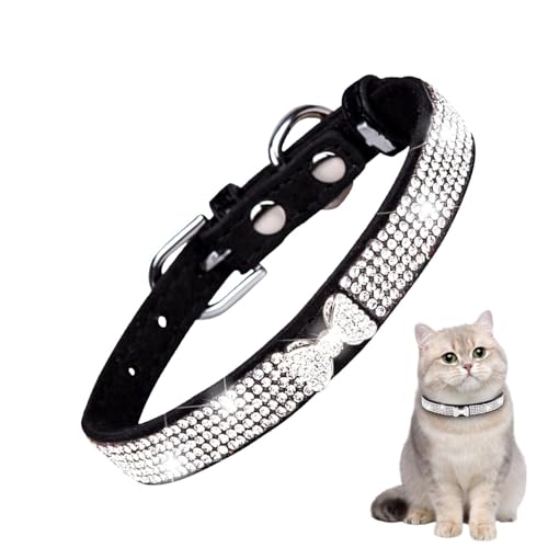 Glitzerndes Hundehalsband – Mikrofaser-Strass-Haustierhalsband für Mädchen und Katzen, reißfest, atmungsaktiv, glitzerndes Katzenhalsband, verstellbares Strass-Katzenhalsband, weibliches Hundehalsband von zwxqe