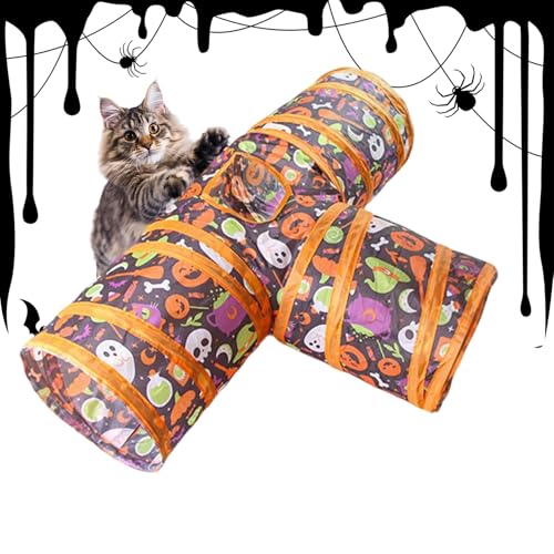 Kitten Play Tunnel - 31 & 49 Zoll Halloween Cat Tube für Bewegung und Spaß, tragbares faltbares Design mit platzsparender Lagerung, interaktives Spielzeugzelt für kleine Haustiere, Kaninchen, Welpen u von zwxqe