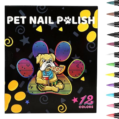 zwxqe Haustier-Nagellack Für Katzen, Schnell Trocknende Nagellackstifte Für Hunde, 12 Farben Haustier-Nagellack-Set, Benutzerfreundlicher Nagellack Für Haustiere, von zwxqe