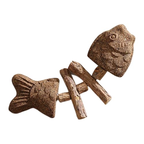 zwxqe Katzen-Zahnspielzeug, Fischgräten-Kauspielzeug, interaktiver hölzerner Kätzchen-Beißring, natürliche sichere Kauentlastung, leichtes Design für drinnen und draußen, zum Spielen, Langeweile von zwxqe