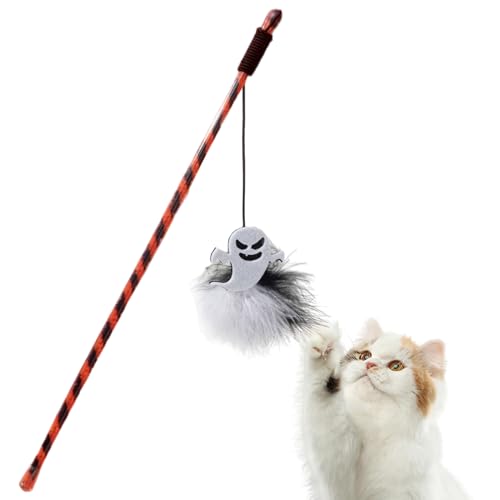 zwxqe Katzenangel - Interaktiver Halloween Kätzchenstab,Interaktive Angel mit Kürbisgeist gegen Langeweile, zur Jagdsimulation und Bewegung von zwxqe