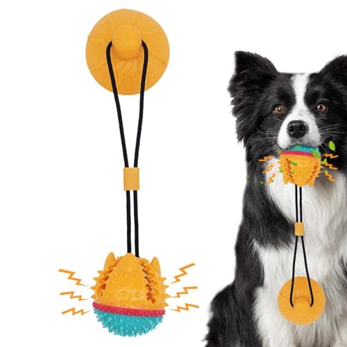 zwxqe Leckerli-Spender für Hunde, interaktiver Leckerli-Ballspender mit Saugnapf, Anti-Biss-Leckerli-Spielzeug für Tauziehen, Zahnreinigung, Kauen von zwxqe